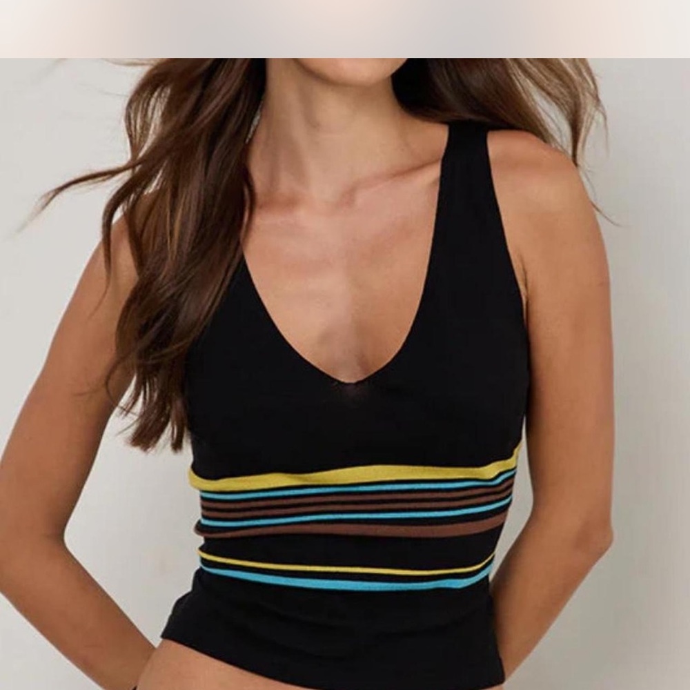 Motel Rocks Black and Blue Crop Tank Top